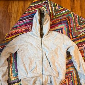 Kulson Italy Rabbit Lined Gray Zip-Up Hoodie